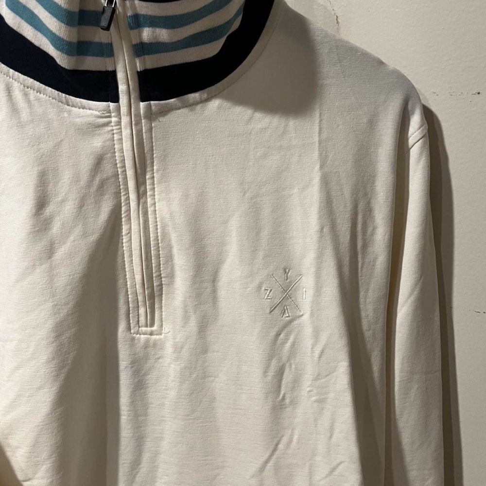 ZYIA White with Blue Striped Collar 1/4 Zip Shirt - Picture 2 of 5